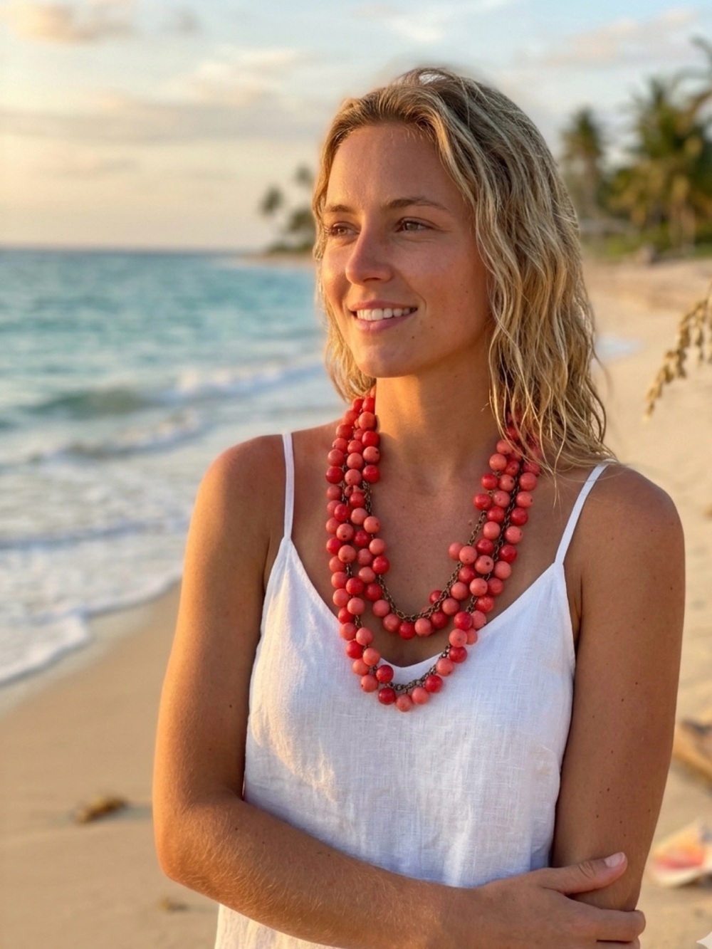 JOAN RIVERS CORAL BEADED NECKLACE